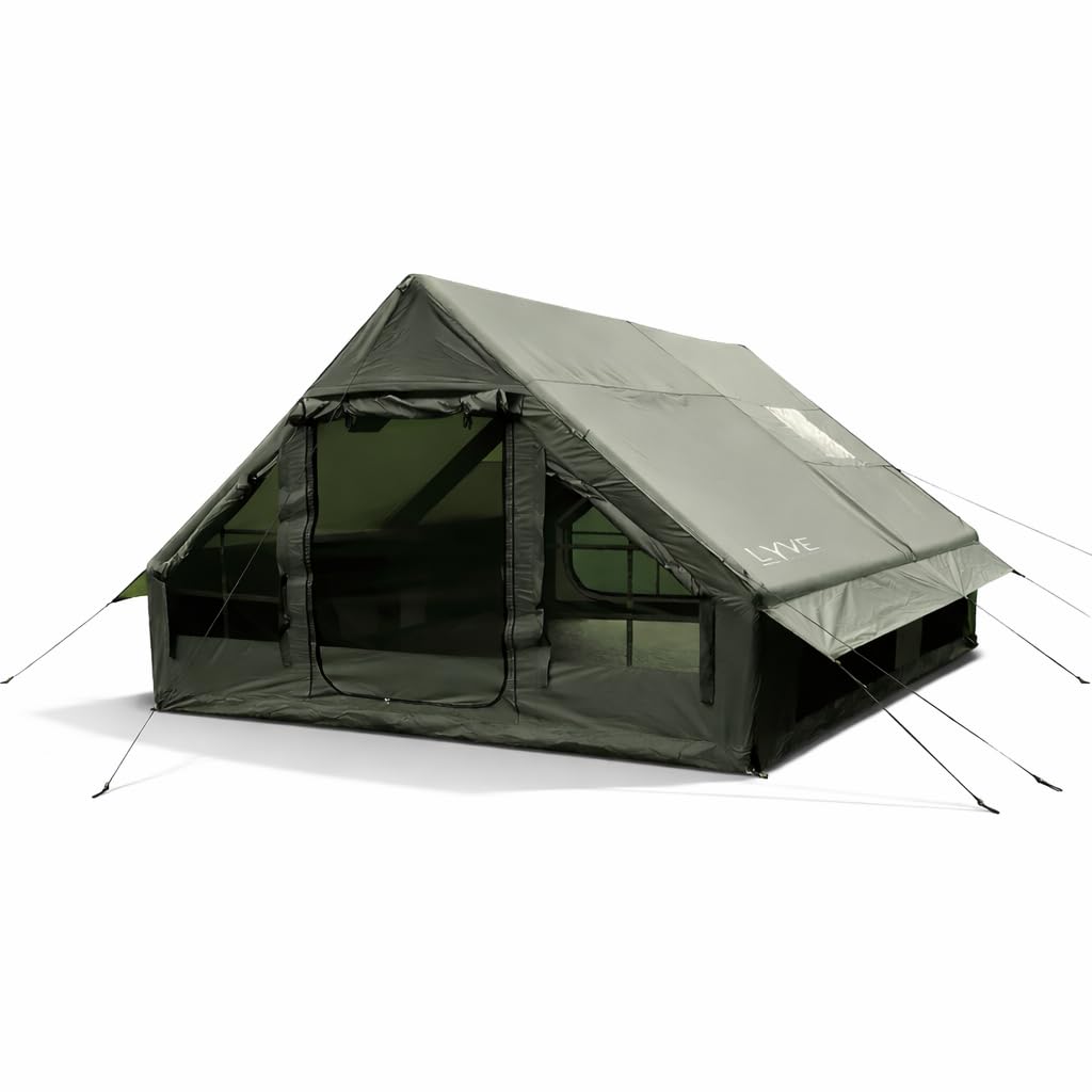 verdunkelte zelte Lyve Aufblasbares Familienzelt 4 Personen – Air Tent mit Pumpe – XL Wohnraum – Schlafkabinen – 5000 mm Wasserdicht – Grün Sport & Freizeit size-shimano-sram Lotus Belle Tents USA Package Size:4 Pack