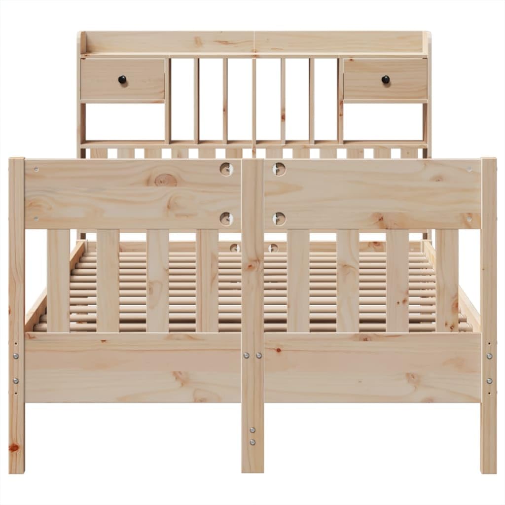 lite drewno sosnowe z 6 przegródkami i szufladami brąz 135 x 190 cm | Rama łóżka bez materaca 135x190 cm lite drewno sosnowe ze stelażem i szufladami, łóżko z pojemnikiem i zagłówkiem do