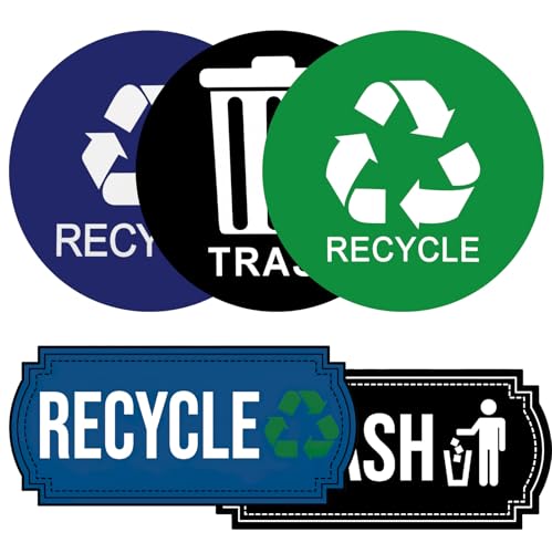 Image of Trash and Recycle Stickers 5 Pcs for Bins, Recycling Stickers for Trash Can UV Stable and Weatherproof, Bin Labels for Kitchen Office Garage Waste Basket Indoor Outdoor Use