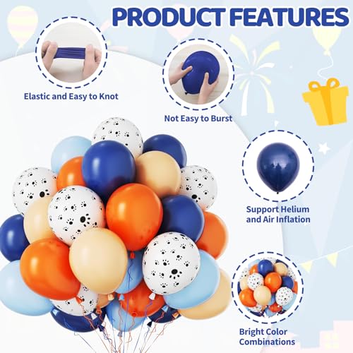 Image of Funhot Blue and Orange Balloons Set, 60PCS Dog Theme Balloon, 12Inch Pastel Orange Navy Blue Party Balloon Printed Balloons Helium for Baby Shower Birthday Party Decorations