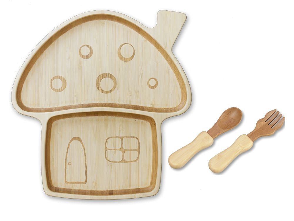 agney Mushroom House Plate w/Spoon & Fork made with Moso bamboo AG-124MSS from Japan