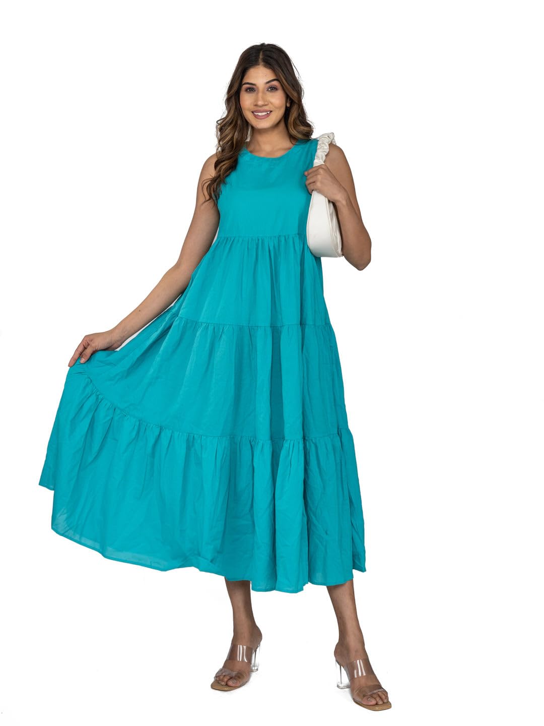 AMADORE Women Cotton A-line Blue Dress