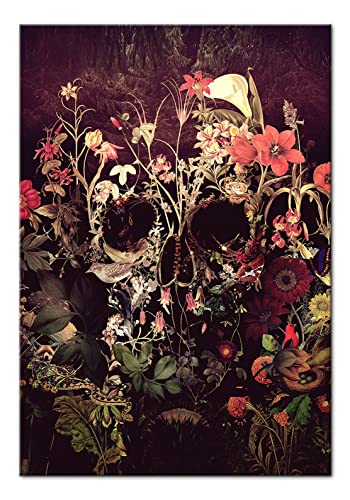 Shukqueen Kit de peinture à l'huile par numéros pour adultes et enfants débutants - Tête de mort à fleurs 40,6 x 50,8 cm (sans cadre) Cover