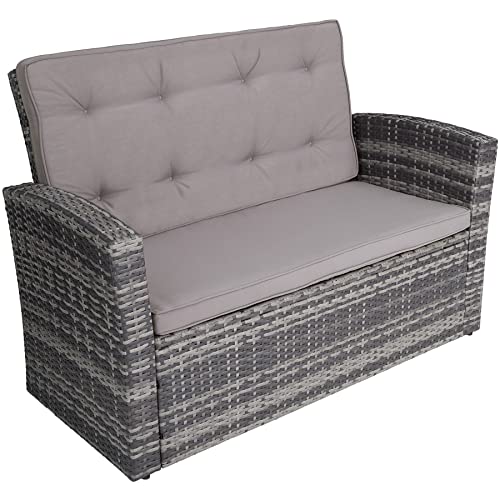 tectake® Conjunto Jardín de Ratán con Pies y Respaldo Ajustable, Muebles Jardín Exterior 1 Sofá, 2 Sillones, 2 Taburetes, 1 Mesa con Cristal, Conjunto Terraza con Cojines y Fundas Extraíbles - Negro - imagen 4