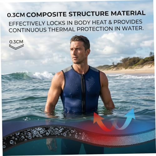 Wet Suit, Sleeveless Mens Wetsuit Top Hooded Thermal Wetsuit Vest for Snorkeling & Surfing, Navy Blue, Size L Top, Mens Sleeveless Vest, Hooded Thermal Snorkeling Surfing, Navy B miniatura 5