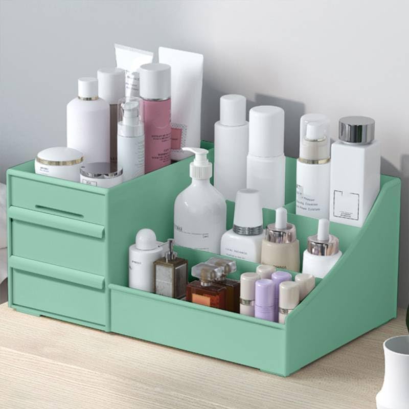 Image of TEKCOOL Plastic Storage Box Organizer for Makeup, Cosmetics, Jewelry, Skincare, Stationery - Multipurpose Storage Organizer for Home, Office, Dressing Table, Women & Girls (Green)