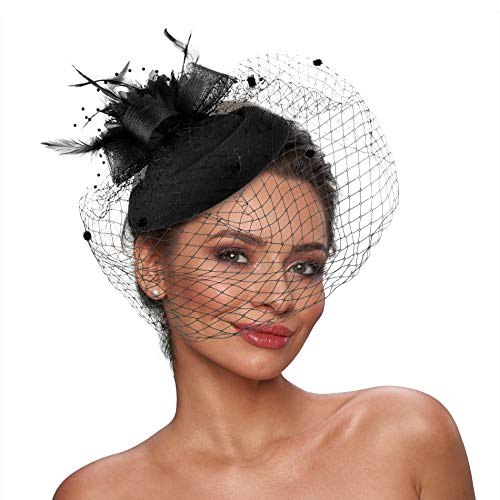 Zivyes fascinator hats for women pillbox hat with veil …