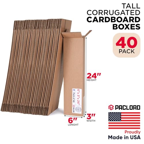 Image of Tall Cardboard Boxes 6 inchL x 3 inchW x 24 inchH (Pack of 40) - USA-Made Packing Boxes for Moving, Shipping, or Storage - USPS, UPS, FedEx Approved - Professional Packing Supplies for Moving | USA-Made Packing Boxes for Moving, Shipping, or Storage - USPS, UPS, FedEx Approved - Professional Packing Supplies