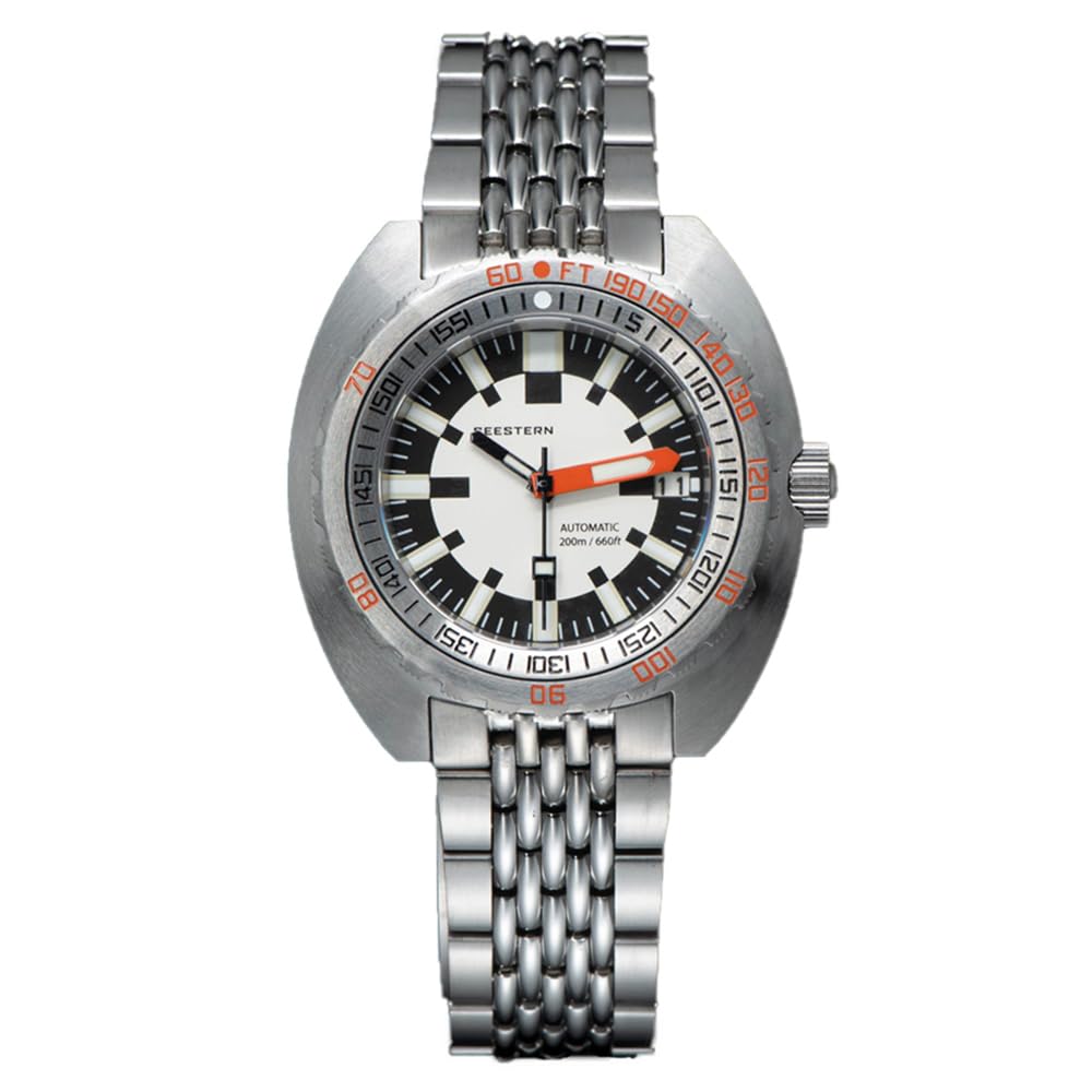 Seestern S406 Army Automatico Acciaio Nero Bianco Datario Orologio Uomo