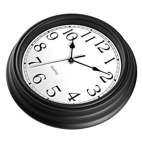 Image of Foxtop Silent Non-Ticking Round Classic Clock Retro Quartz Decorative Battery Operated Wall Clock for Living Room Kitchen Home Office (12 Inch, Black)