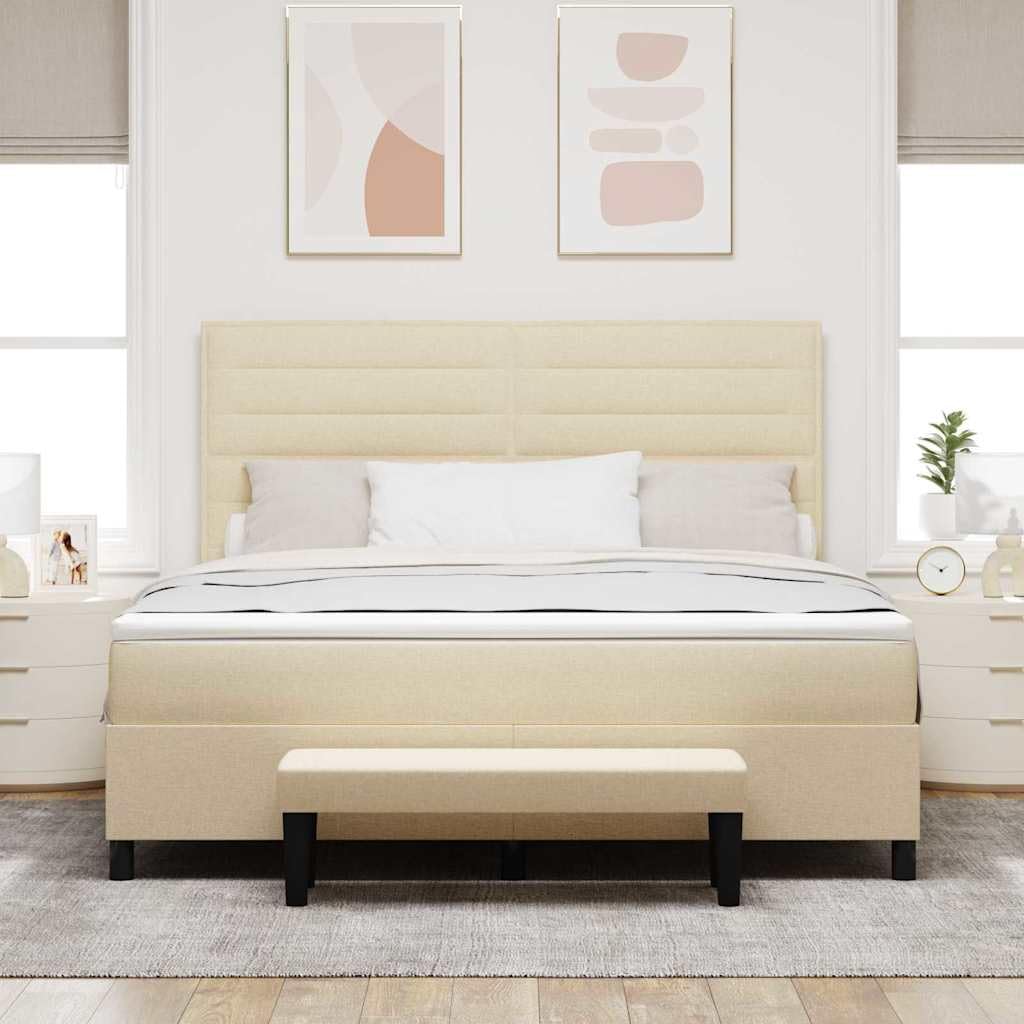 Łóżko kontynentalne z materacem, kremowe, 180 x 200 cm, obicie materiałowe, regulowany zagłówek, drewniana rama, zapewnia spokojny sen