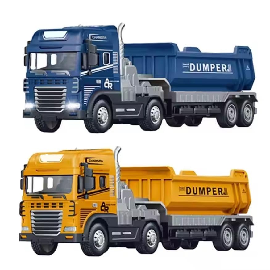 Image of Die cast Alloy Model Dumper Transport Truck Toy for Kids Boys 1:24 Friction Powered Excavator Construction Toys Dump Trailer with Lights Sounds Pull Back Vehicles (Multicolor, Pack of 1)