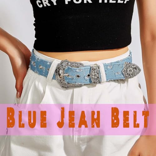 Ursumy Women Denim Waist Belt Blue Jean Belt Butterfly Waist Belt Y2K Belt for Jeans Pants Ladies Cowgirls Cowboys Belt2