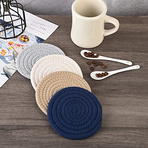 Bycnzb 11Oz Ceramic Diner Coffee Mug Set Stoneware Coffee Cups Set For Restaurant, Diner, Farmhouse, Coffee Shop, Home Set Of 4 With Coffee Spoons And Woven Coasters (Cream) #TOP6