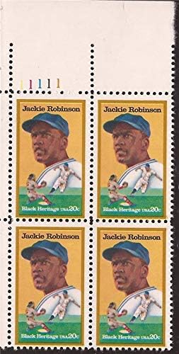 JACKIE ROBINSON ~ BLACK HERITAGE ~ BASEBALL #2016 Plate Block of 4 x 20¢ US Postage Stamps
