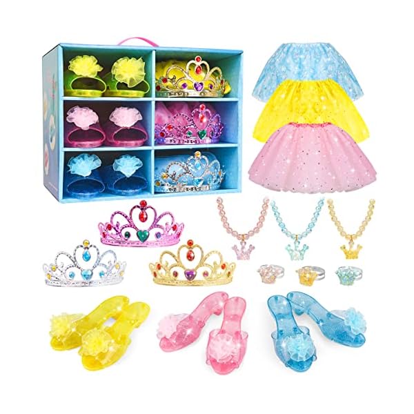 Meland princess dress up - dress up clothes for toddlers with skirts, shoes, crown & play jewelry, princess toys for girls age 3,4,5,6 year old, toddler little girls gift idea for birthday christmas