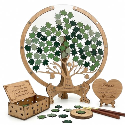 Image of Personalized Maple Tree Wedding Guest Book Alternative, Fall Leaf Drop Box | Fall autumn maple leaf tree drop box guest book, alternative wedding reception sign in keepsake for bride groom
