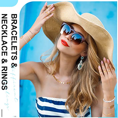 Batiyeer 60 Pcs Surfer Wave Strand, Summer Layered Choker Pendant Necklace Adjustable Multilayer Chain Necklaces Adjustable Bracelet Handmade Sunflower Rope Anklets Knuckle Rings (Elegant)4