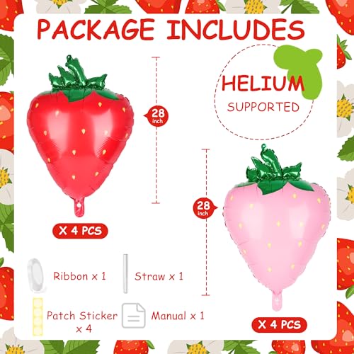 Image of Kriyokiaa 8 PCS Strawberry Balloons, 28 inch Berry First Foil Balloon Shortcake Birthday Decor Perfect for Strawberry Birthday Party, Baby Shower Decorations