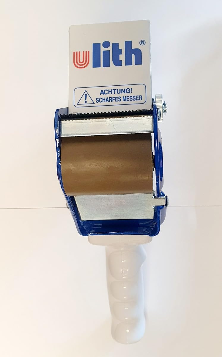 Tesa Klebebandabroller Ulith Pro, Gezackte Klinge, Paket- und Kartonverschließer, Gummierte Walze, Paketband-Abroller für das manuelle Anbringen von Verpackungsbändern bis zu 50 mm