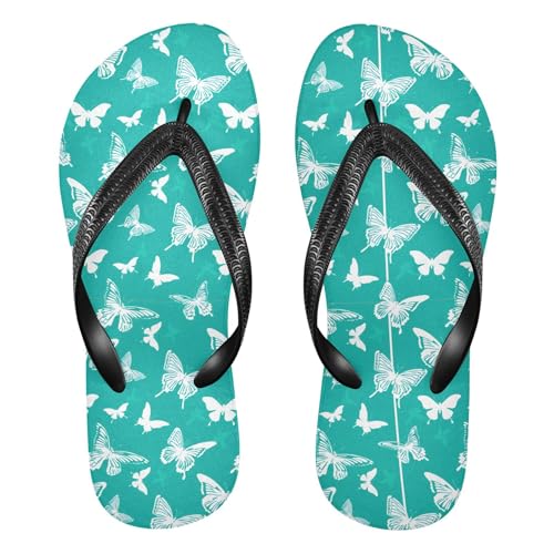 Burbuja Butterfly on Teal Flip Flops for Women Men, Soft Thong Sandals Rubber Slippers for Pool Beach Essentials
