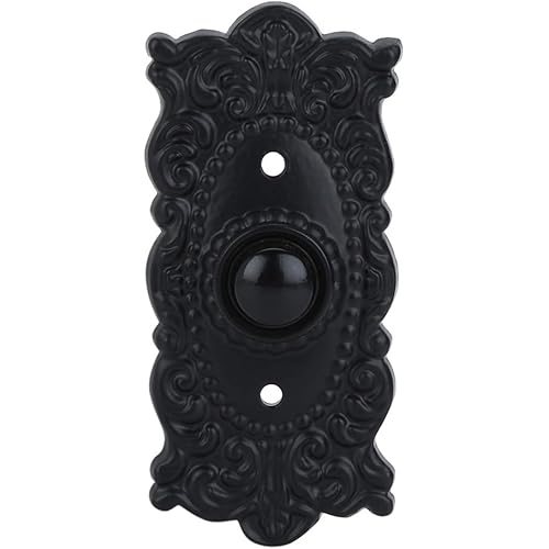 A29 Wired Iron Doorbell Chime Push Button Vintage in Black Powder Coat Finish Vintage Decorative Door Bell with Easy Installation, 3 3/8''X 1 5/8"
