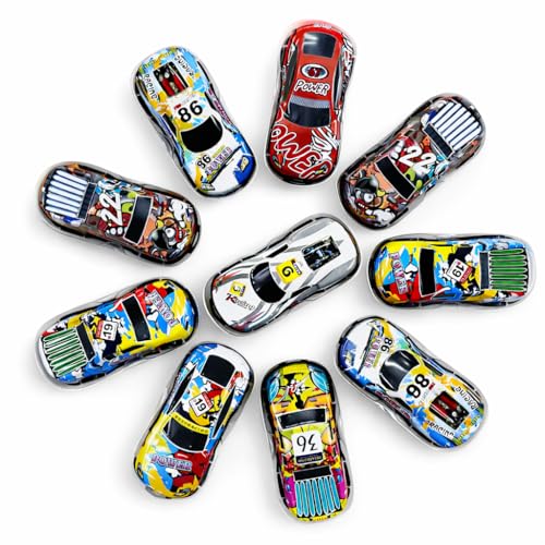 Image of Metal Car Pull Back Race Car Set - 10 Pcs Combo | Hot Wheels Set Style Sports Pack | Pull Back Race Cars & Police Cars | Die-Cast RC Look | Birthday Gifts for Kids (3+ Years)