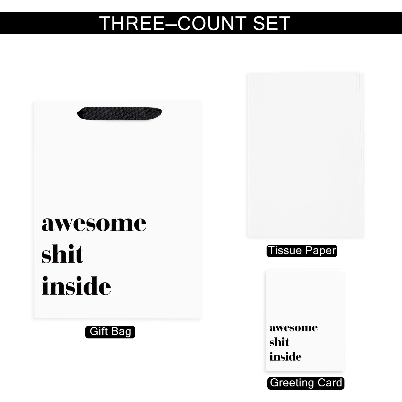 Loveinside 13" Large Funny Gift Bag, Minimalist White Awesome Sh*t Inside Bold Design with Tissue Paper & Card, Adult Humor Gift Bag for Friends, Coworkers, Birthday, Party, 10" x 5" x 13", 1 Pcs