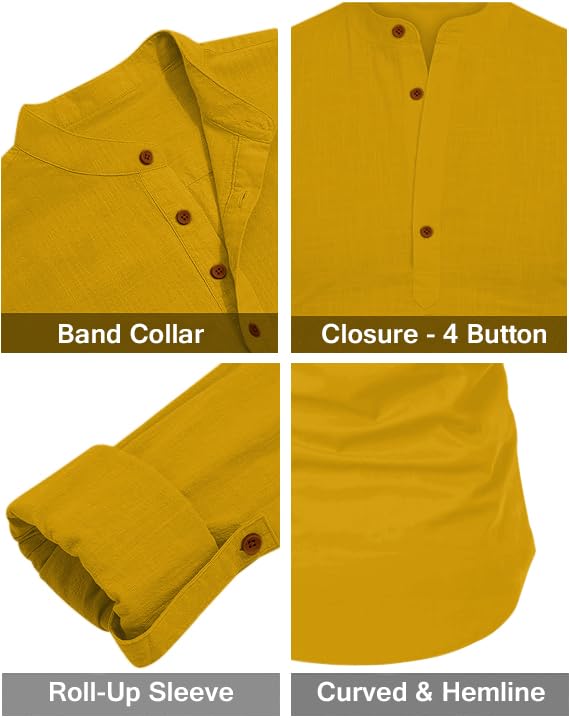 Image of FINIVO FASHION Men's Cotton Polyester Blend Solid Regular Fit Full Sleeve Short Kurta