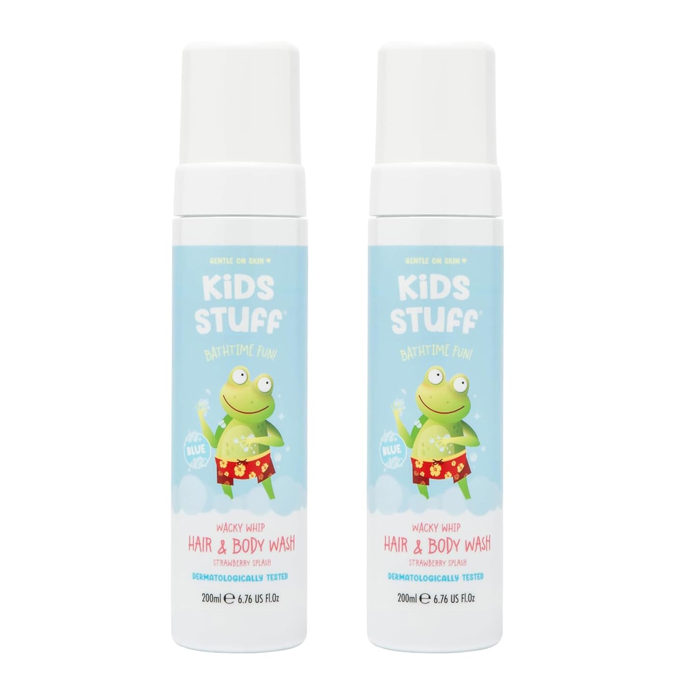 Kids Stuff Blue Wacky Whip Foaming Hair & Body Wash with Strawberry Swirl Fragrance | Dermatologically Tested Kids Hair & Body Wash | Gently Cleanses Hair & Skin | Vegan | Cruelty Free | 200ml