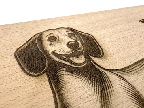 eXODA Dackel Frühstücksbrettchen aus Buchenholz 22 x 12 x 1 cm hellbraun mit witzigem Dackel-Motiv langlebig hitzebeständig geeignetes Geschenk für Dachshund-Fans