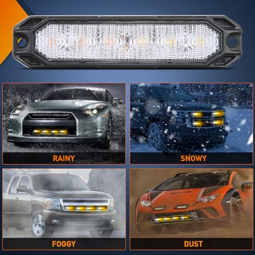 Image of Nilight 6LED Amber White Emergency Strobe Lights Sync Feature Surface Mount | 12V 24V Grille Flashing Warning Hazard Light Ultra Slim for Cars Trucks Van Off Road Vehicles SUV 4PCS