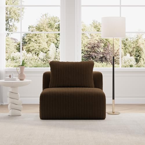 Image of Novilla Modular Sectional Sofa, Modern Cloud Sectional Couch with Smarts Coil Support, Upholstered Boneless Couch for Living Room Apartments Bedroom, No Assembly Required, Brown (Armless Chair)