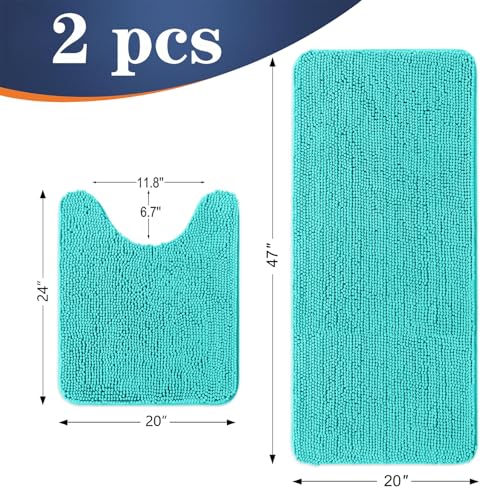 Image of OLANLY Bathroom Rugs Sets 2 Piece, Soft Absorbent Chenille Bath Mats and U-Shaped Contour Toilet Mat Area Rug Set, Machine Washable Bath Carpet, Home Decor Accessories(47 inchx20 inch+24 inchx20 inch, Teal)