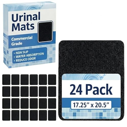 Image of Urinal Mats for Men Bathroom Floor Pads Toilet Matt Black 17.25x20.5 inch 24Pk