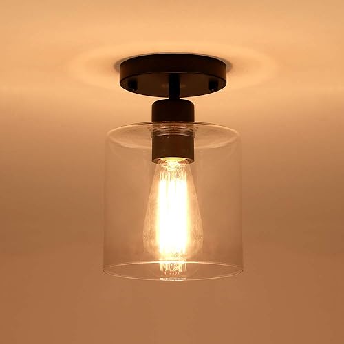 Miniatura 3 de Lámpara de techo semiempotrada moderna negra de 1 luz, lámpara de techo rústica para armario, pasillo, entrada, acabado negro mate (paquete de 1)