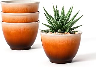 8 Inch Plastic Plant Pots, Set of 4 Flower Pots Planters with Drainage H...