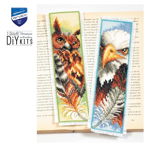 Image of Vervaco Counted Cross Stitch Bookmark Kit 2.4 inchX8 inch 2 /Pkg-Eagle & Owl (14 Count) -V0146205