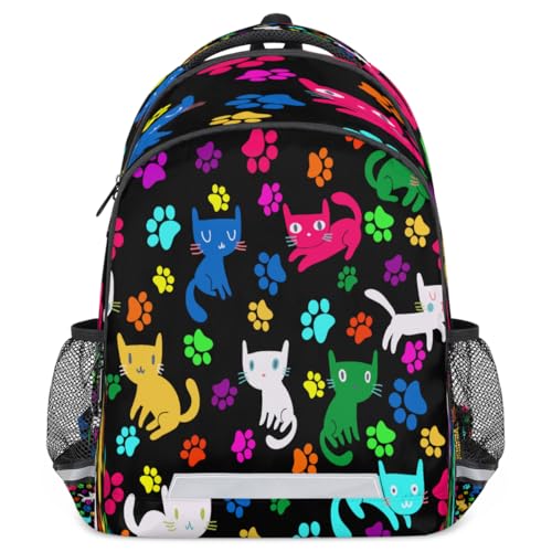 Colorful Cat Paw Print Backpack with Chest Strap Reflective Lightweight Travel Hiking Backpack for Men Women Waterproof Daypack Back Pack for Commute Camping2