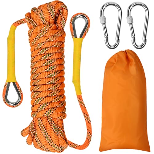 EMAGEREN Cuerda Escalada de 10M, Cuerdas para Exteriores con Bolsa de Almacenamiento, Cuerda de Seguridad de Capacidad de Carga 800Kg, para Camping, Montañismo (Naranja, 10m)