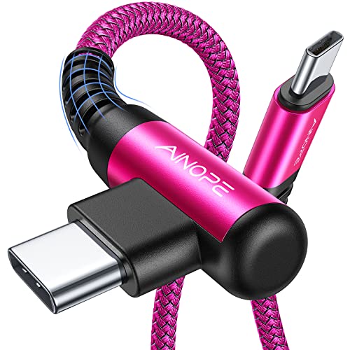 Image of AINOPE USB C Cable 60W 2-Pack 6.6ft Nylon Braided USB C to USB C Cable Type C Charger Fast Charging Right Angle USBC Cable Charger Cord for iPhone 16 Pro Max 15 Plus Samsung S24 S23 iPad Pro Rose Red