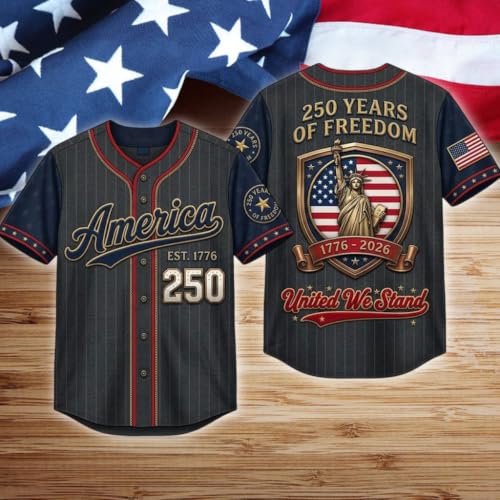 Custom Name 250th Anniversary Baseball Jersey Shirt, Personalized 1776–2026 USA Patriotic Team Shirts for Men Women miniatura 4