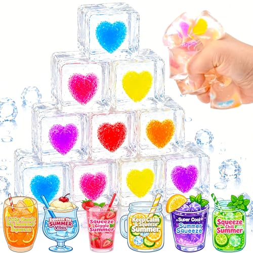 Image of 24 Pcs Ice Cube Squishy Toys with Greeting Cards,Stress Cube Squeeze Fidget Toys for Kids & Adults, Sensory Squishy Ball for Anxiety Relief,Party Favor, Classroom Prizes