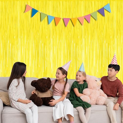 Image of ZATAYE 2 Pack Yellow Foil Curtain Streamer Decorations | Yellow, Metallic Foil, 3.28 x 7.05 FT, Tinsel Backdrop, Foil Curtain Streamer, Party Decor, Photo Booth Door Wall Decor