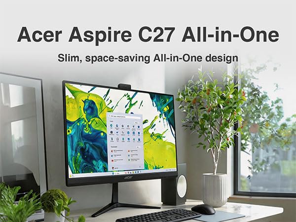 Image of Acer Aspire C27 All-in-One Desktop, 27 inch IPS FHD, Ryzen 7 5825U | 8GB DDR5, 512GB PCIe SSD, Wireless Keyboard and Mouse, Wi-Fi 6E, Bluetooth 5.3, Webcam, Windows 11 Pro /w USB Hub