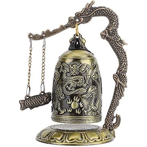 Pssopp Vintage Small Carved Bronze Dragon Lock Bell Tibet Buddhist Bell Chinese Feng Shui Decorative Ornaments Cover