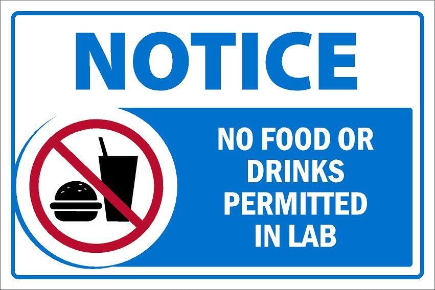 Notice, No food or drinks permitted in lab, safety sign - Self adhesive sticker (400mm x 300mm)