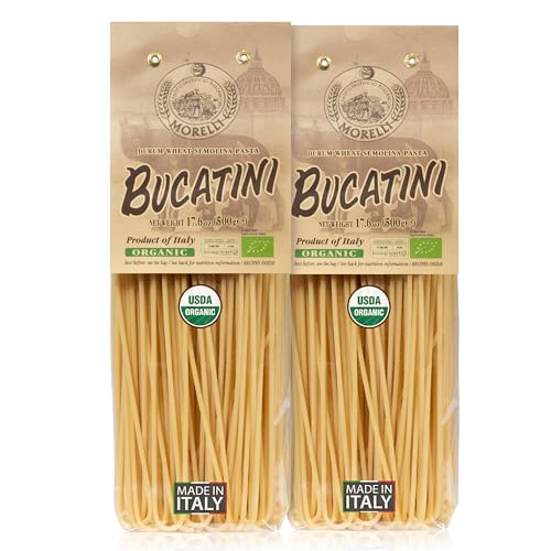 Morelli Bucatini Pasta Noodles - Premium Organic Italian Pasta from Italy - Handcrafted, Family Owned Gourmet Brand - Made With Durum Wheat Semolina 17.6 oz (500 g) - Pack of 2