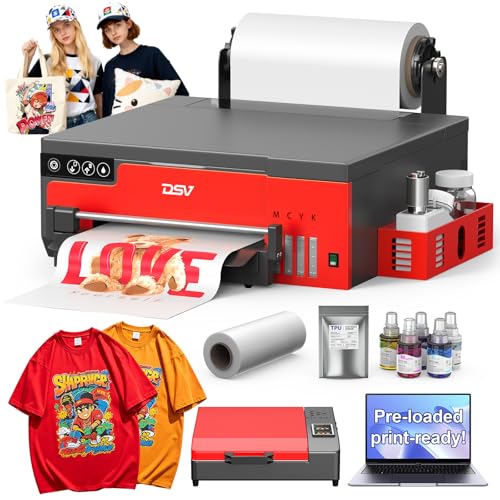 Image of DSV 2026 A4 DTF Printer XP600 Apparel T-Shirt Printing Machine Bundles, Double Speed Vs L1800&L805, White Ink Mixing System, 2-Year Free Ink (Red, Printer+Oven+Computer)
