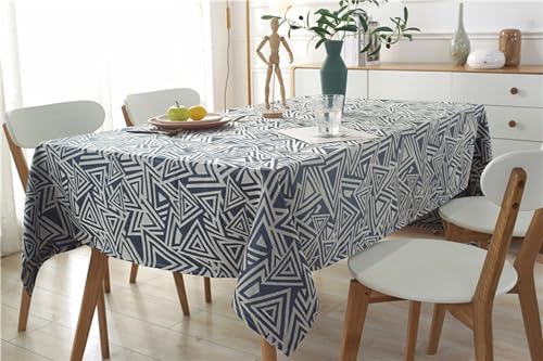 Nappe bleu marine jacquard triangles anti tache pour protéger la table des repas